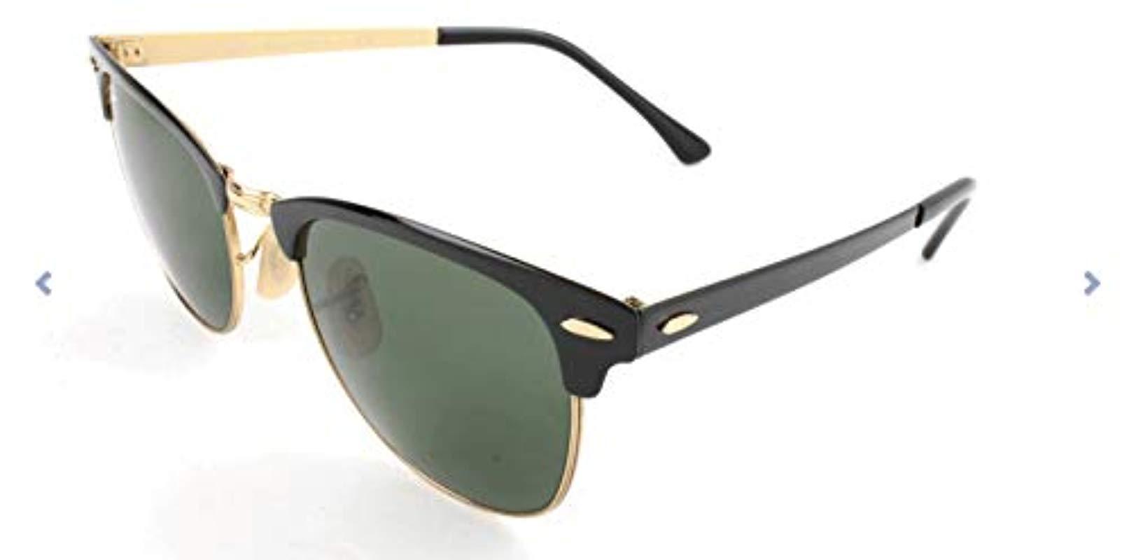 Ray Ban Rb3716 Clubmaster Metal Square Sunglasses Shiny Black On Gold Green 51 Mm Lyst