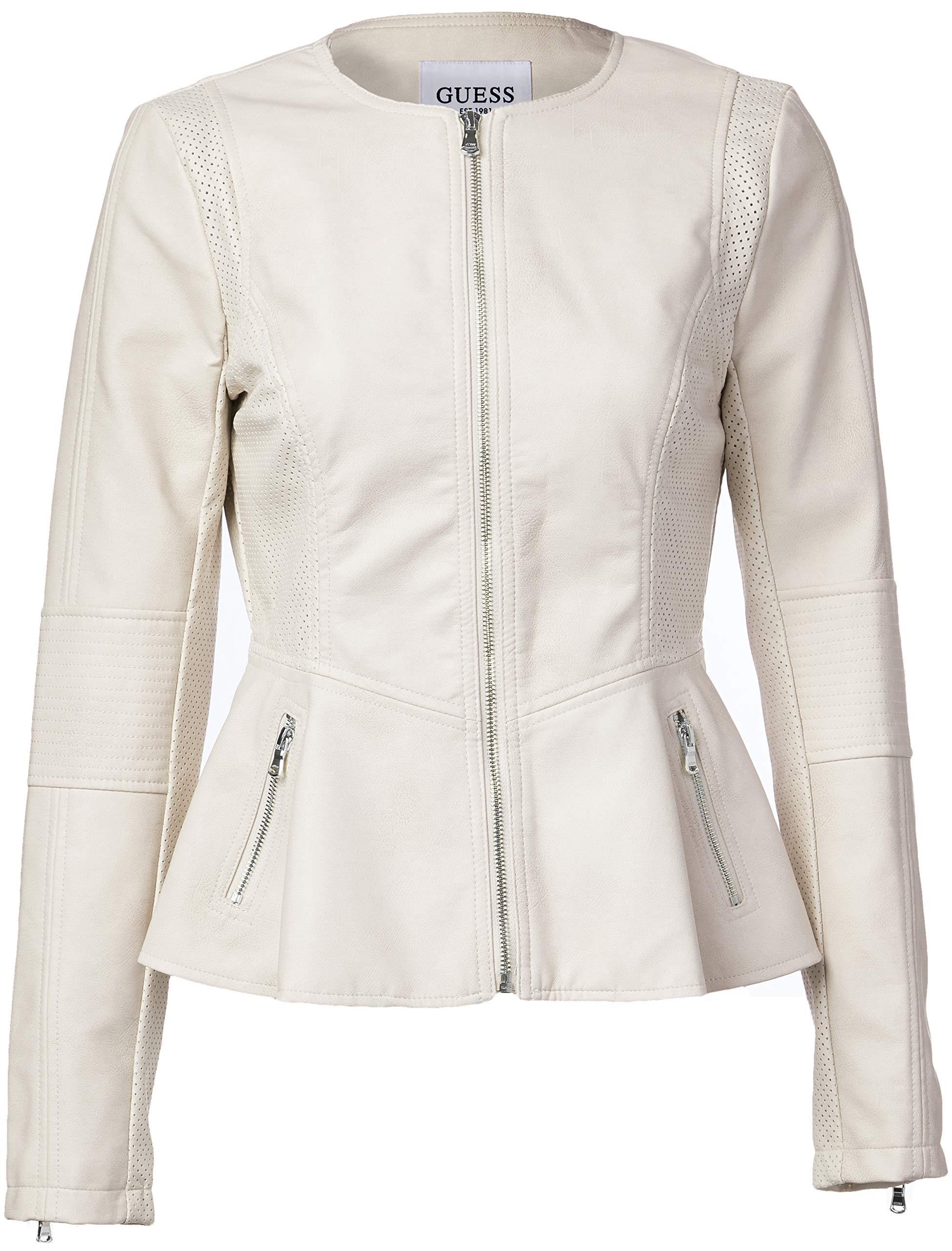 Guess Ladies Peplum Hem Faux Leather Jacket in White Lyst
