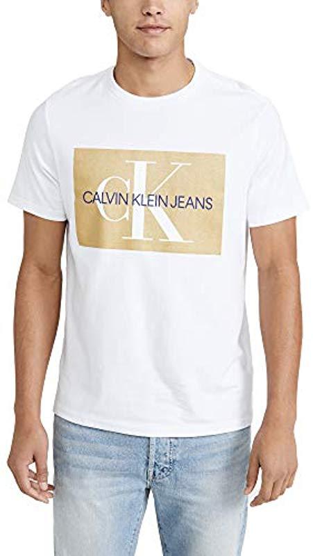 Calvin Klein Short Sleeve Monogram Logo Shirt in Metallic Men Lyst