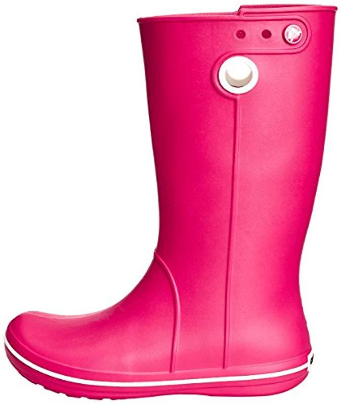 Crocs™ Crocband Jaunt Rain Boots in Pink (Raspberry) (Pink Crocs Crocband Jaunt (Raspberry) Women's Rain Boots ($35