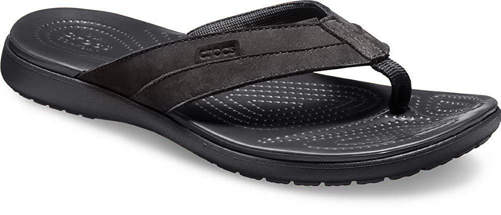 Crocs™ Santa Cruz Leather Flip M Beach & Pool Shoes in Black Black ...