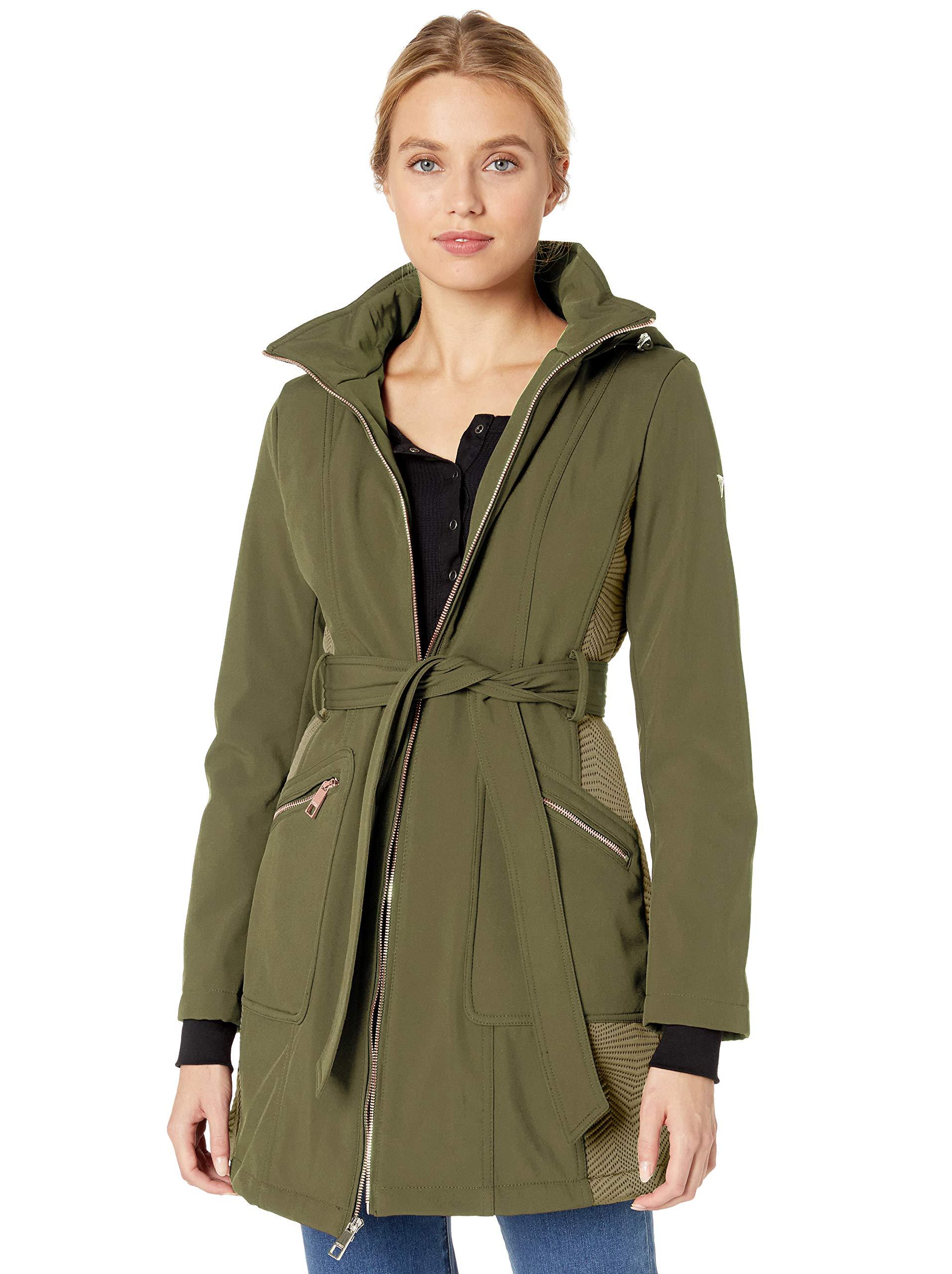 Guess Belted Softshell Jacket With Hood in Cargo Green (Green) - Lyst