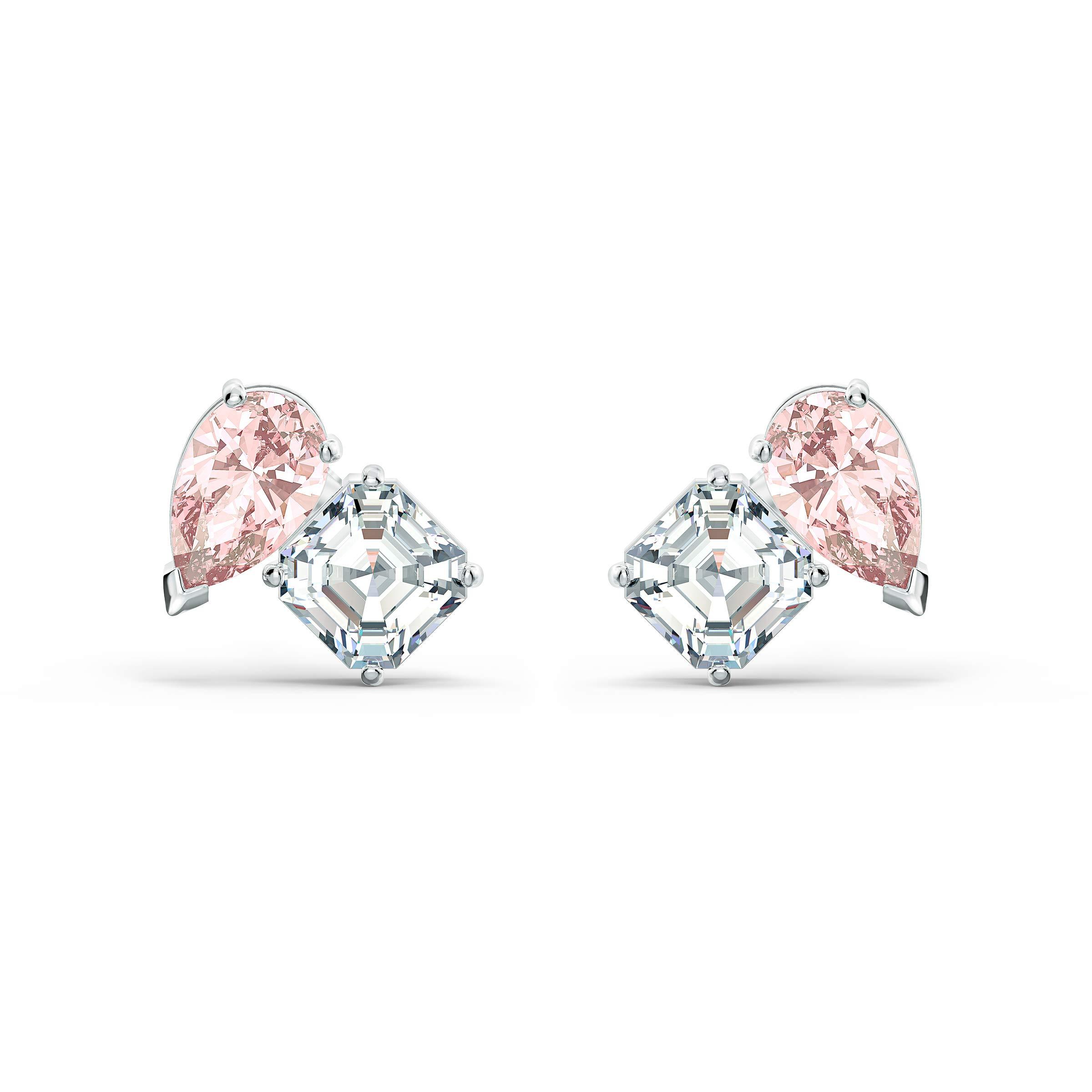 Swarovski Attract Soul Stud Pierced Earrings With Clear And Pink Crystals  On A Rhodium Plated Post in Metallic - Save 46% - Lyst