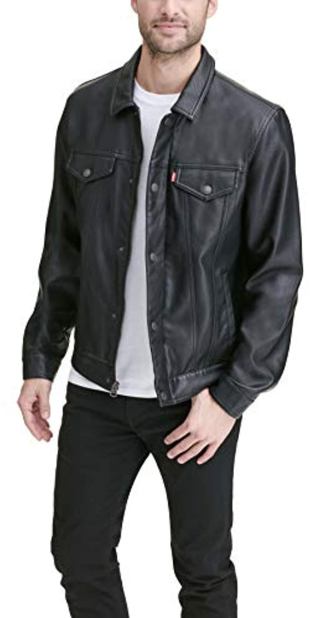 levi's men's smooth lamb touch faux leather classic trucker jacket