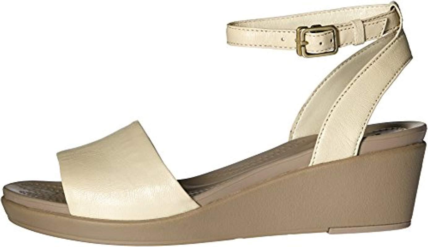 crocs leighann ankle strap leather mini wedge