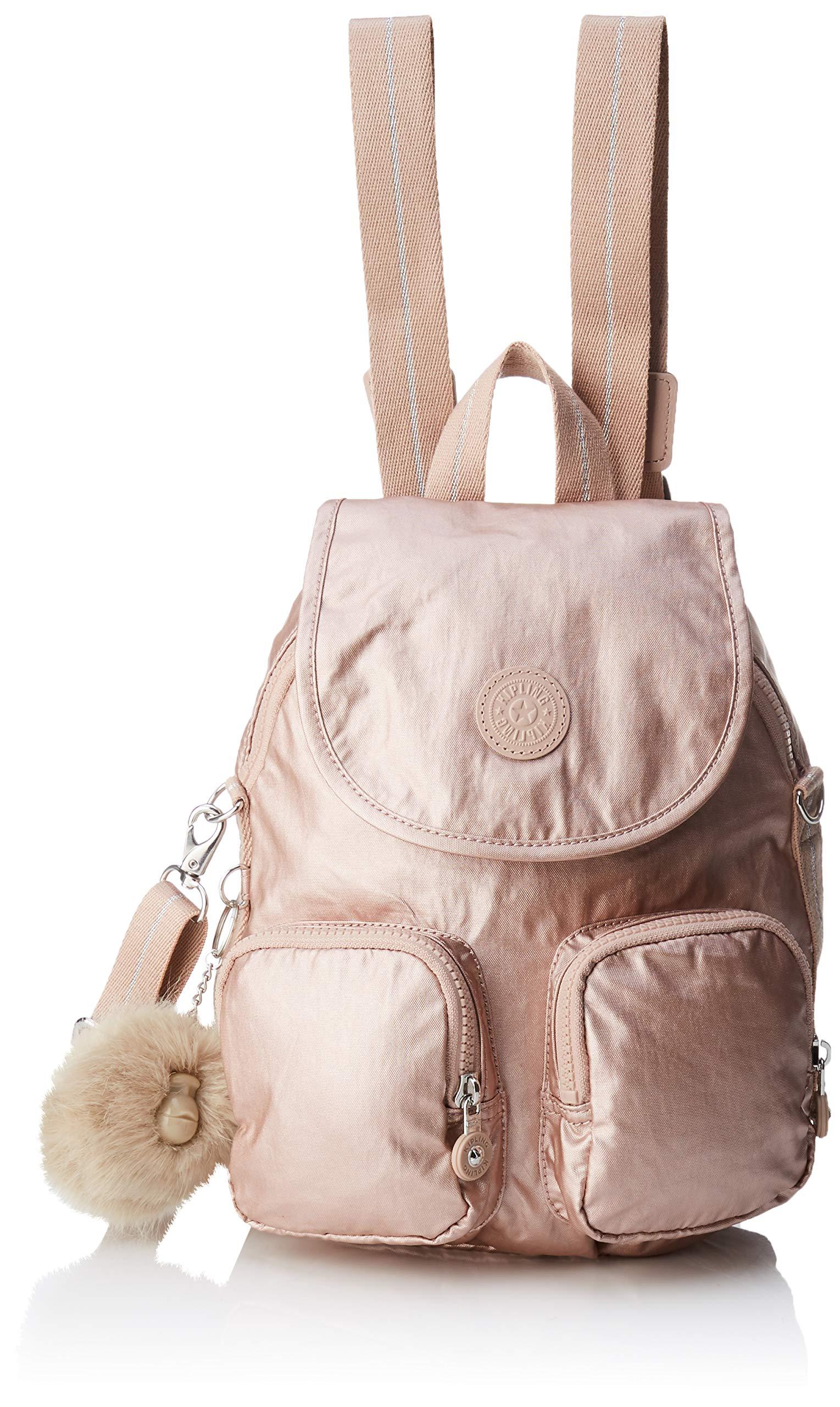 kipling rose gold metallic backpack