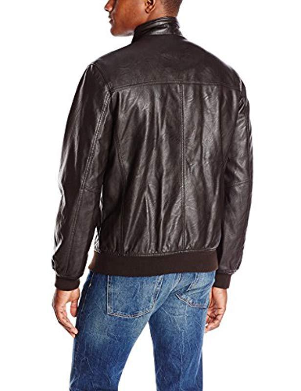 Tommy Hilfiger Faux Leather Stand Collar Jacket in Brown for | Lyst