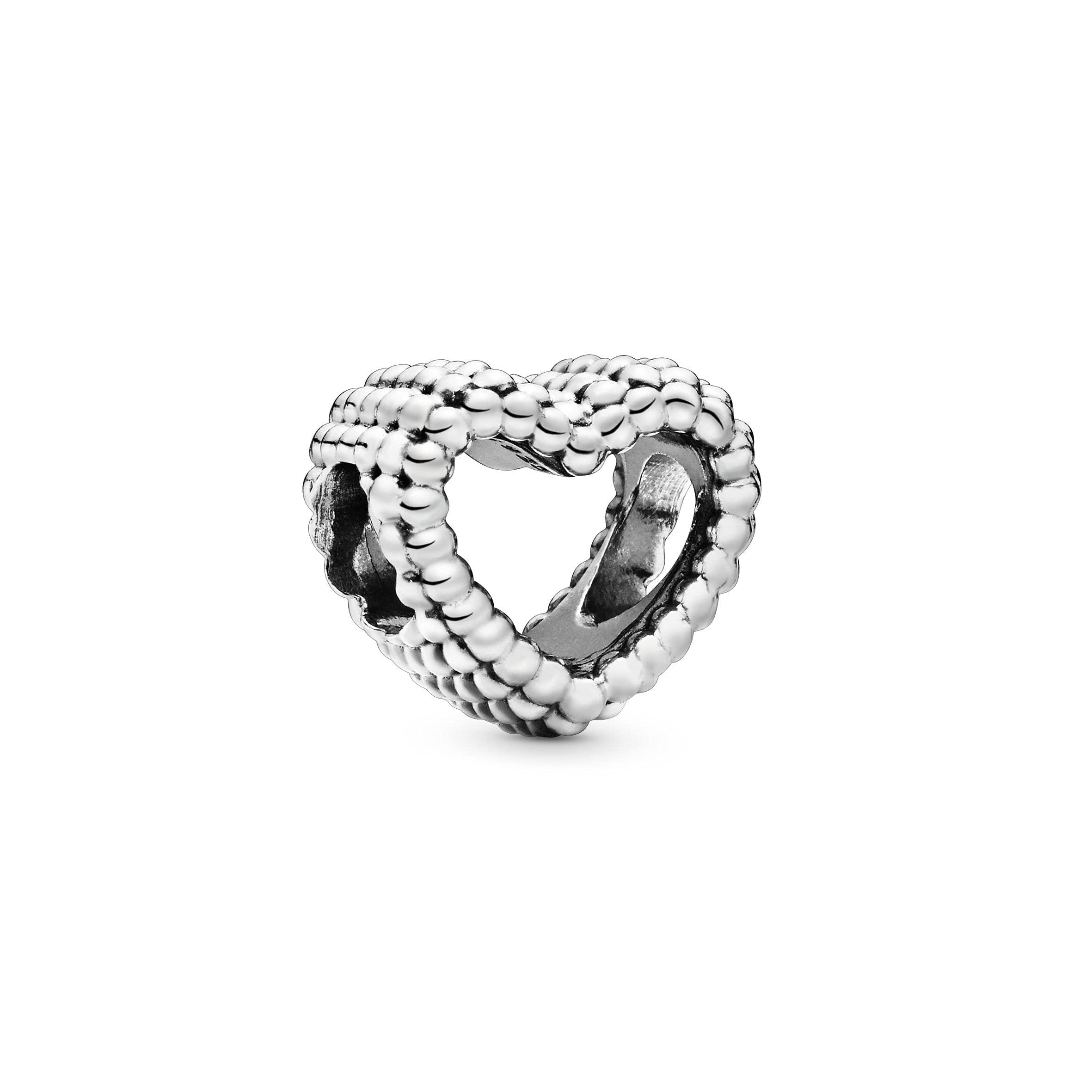 PANDORA Signature Sterling Silver Beaded Heart Bracelet Charm in Metallic |  Lyst