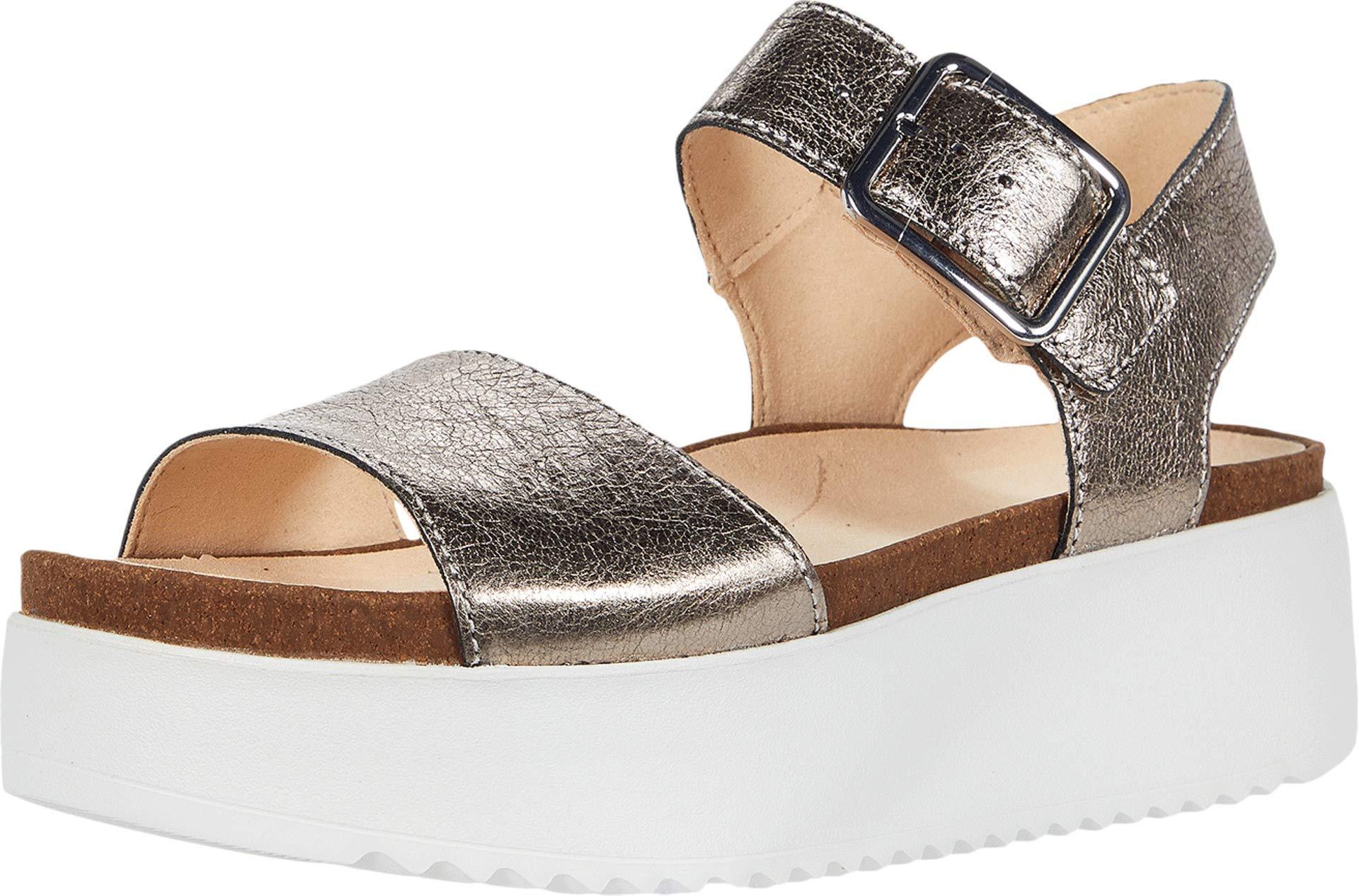 Clarks Leather Botanic Strap Wedge Sandal in Stone Metallic (Metallic ...