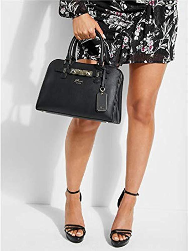 Guess Cherie Small Girlfriend Satchel In Black Gold Black Lyst