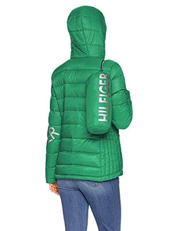 Tommy Hilfiger Logo Quilted Hooded Packable Puffer Jacket in Green Lyst