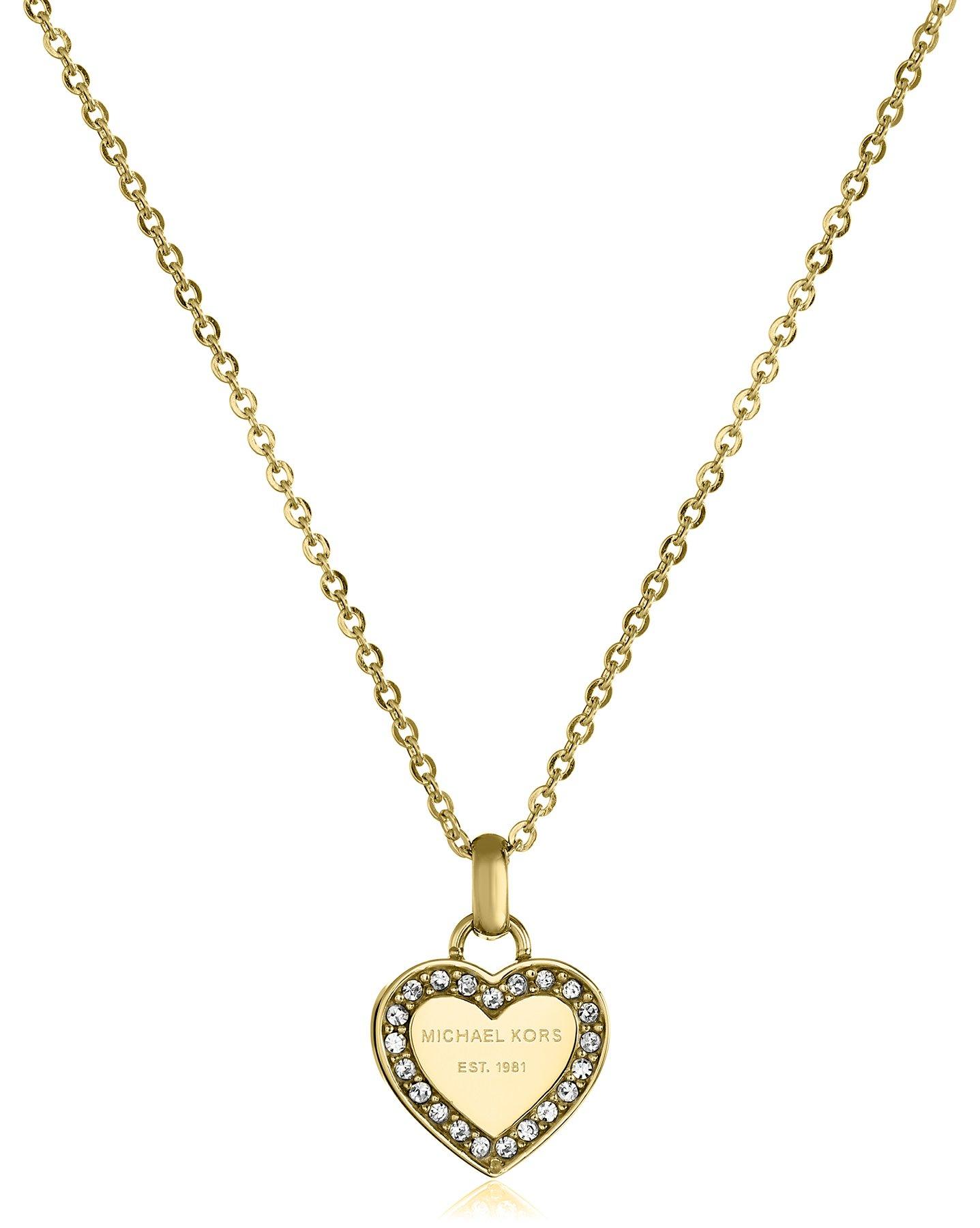 Michael Kors Logo Gold Toned Padlock Pave Heart Charm Necklace AUTHENTIC |  eBay