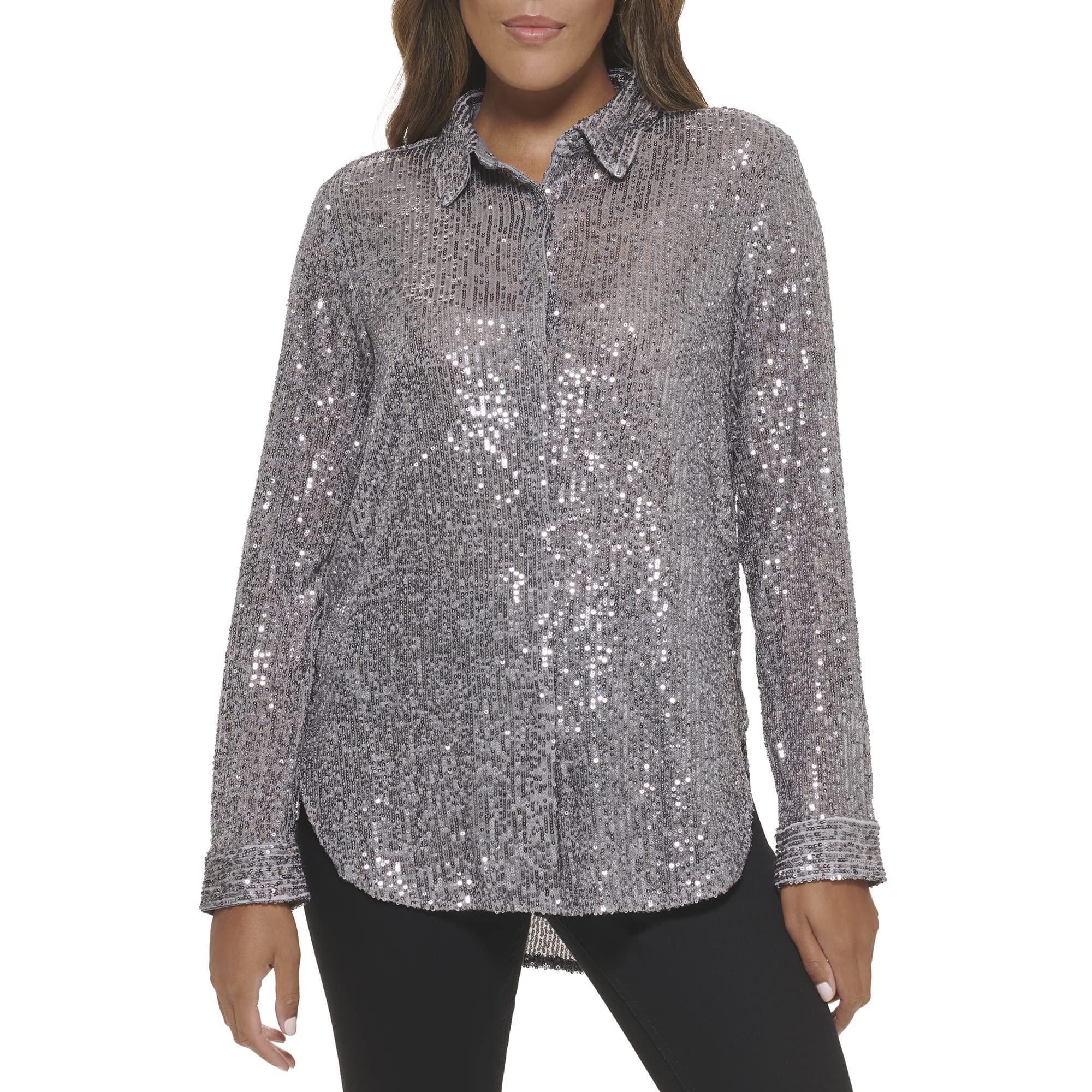 Plus Size Silver Party Wear Tops TANGNADE Women Tops Sequin