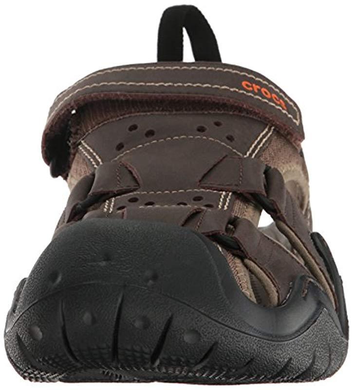 Crocs Swiftwater Leather Fisherman Sandal in Brown for Men Lyst UK