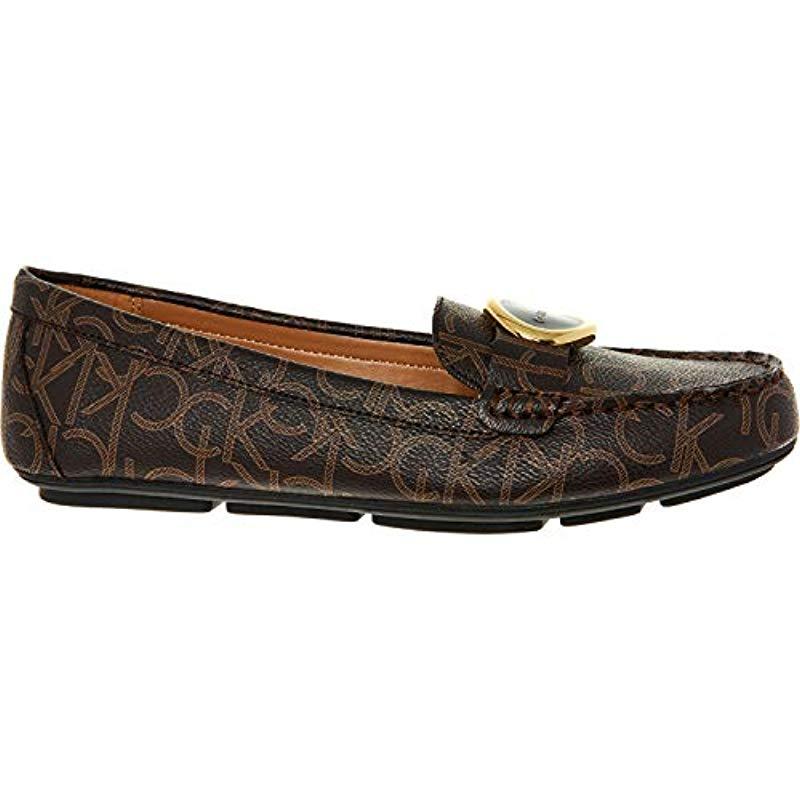 Calvin Klein Leana Ck Monogram Pu Loafers in Brown - Lyst