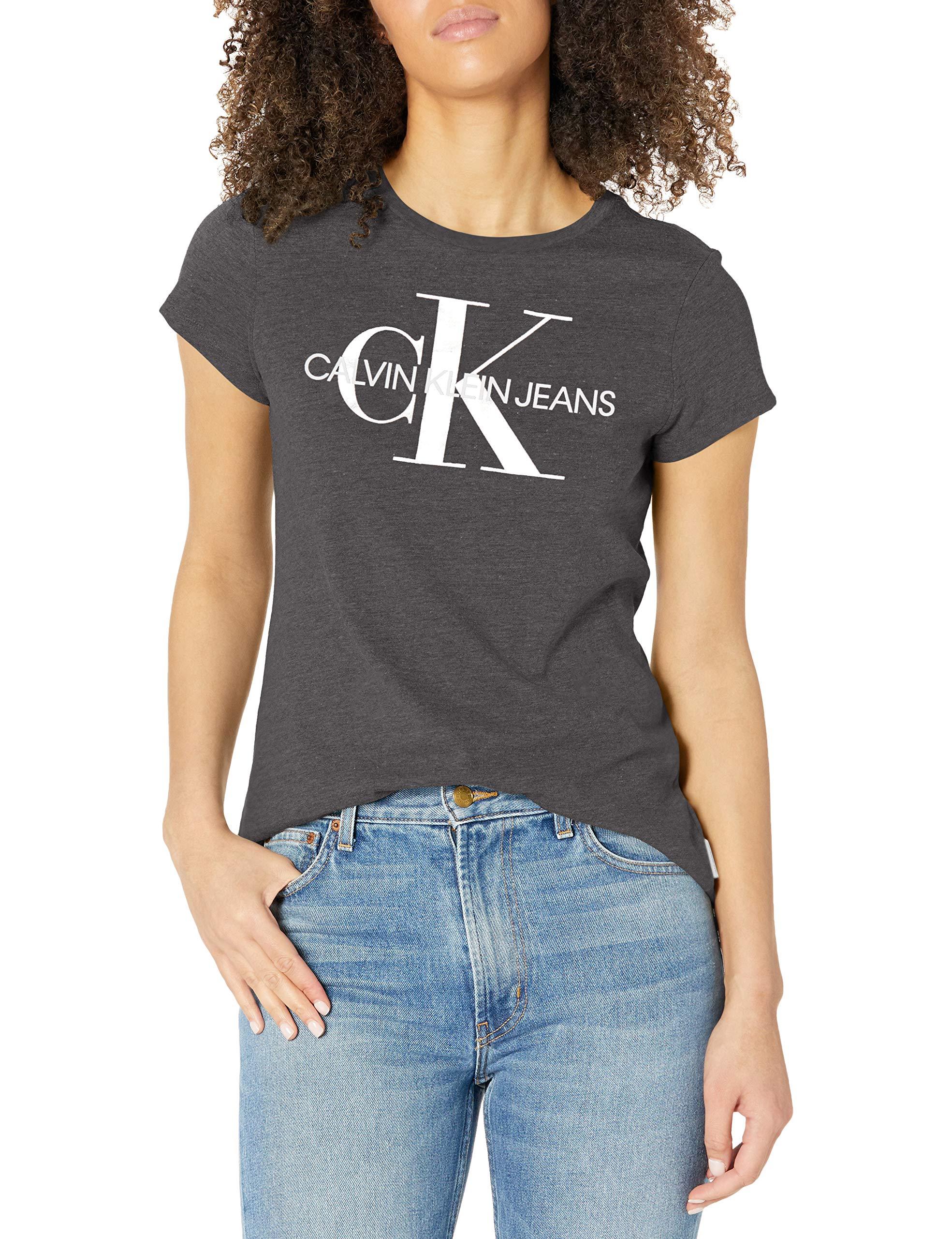 Calvin Klein Short Sleeve Logo T-shirt in Gray | Lyst