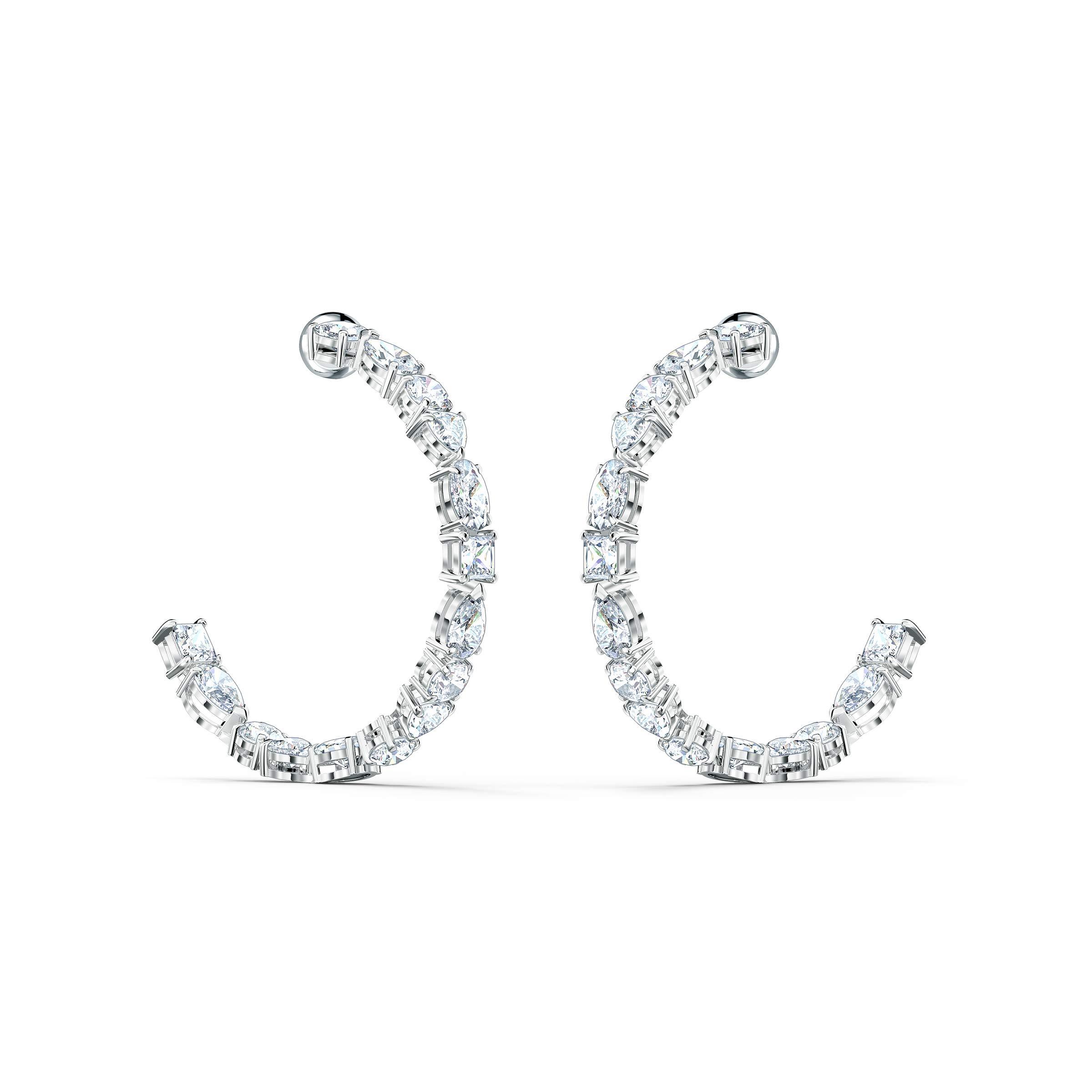 Swarovski Tennis Deluxe Hoop Earrings With Round in Silver (White) - Save  73% | Lyst