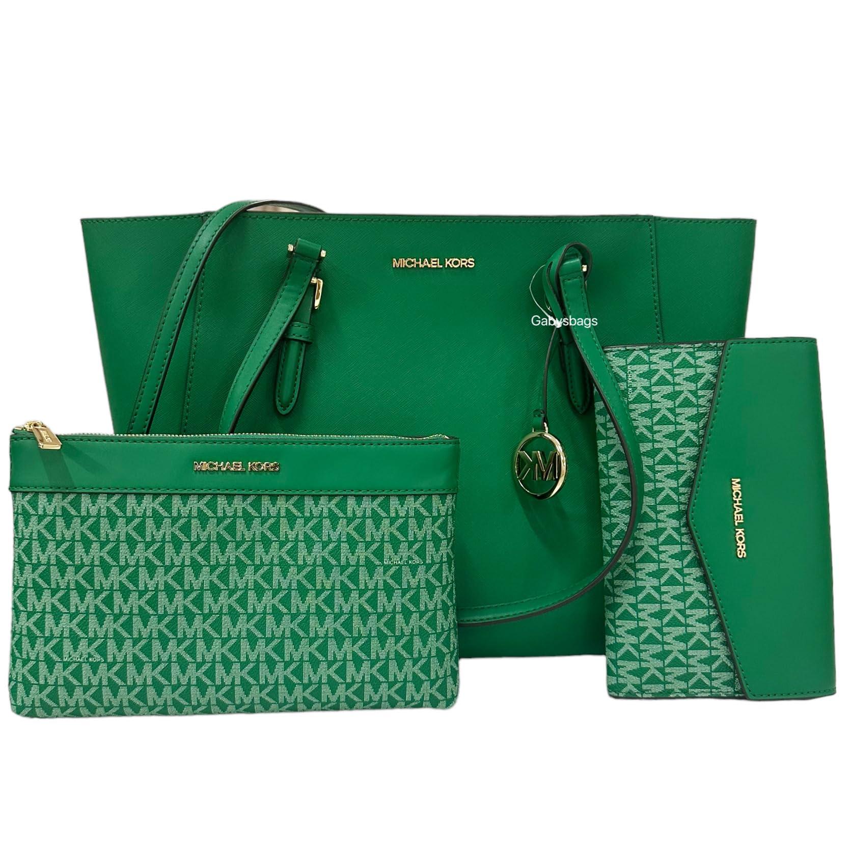 Michael Kors, Bags, Michael Kors Charlotte Lg Tote Bag 3 In Leather  Shoulder Bag Green