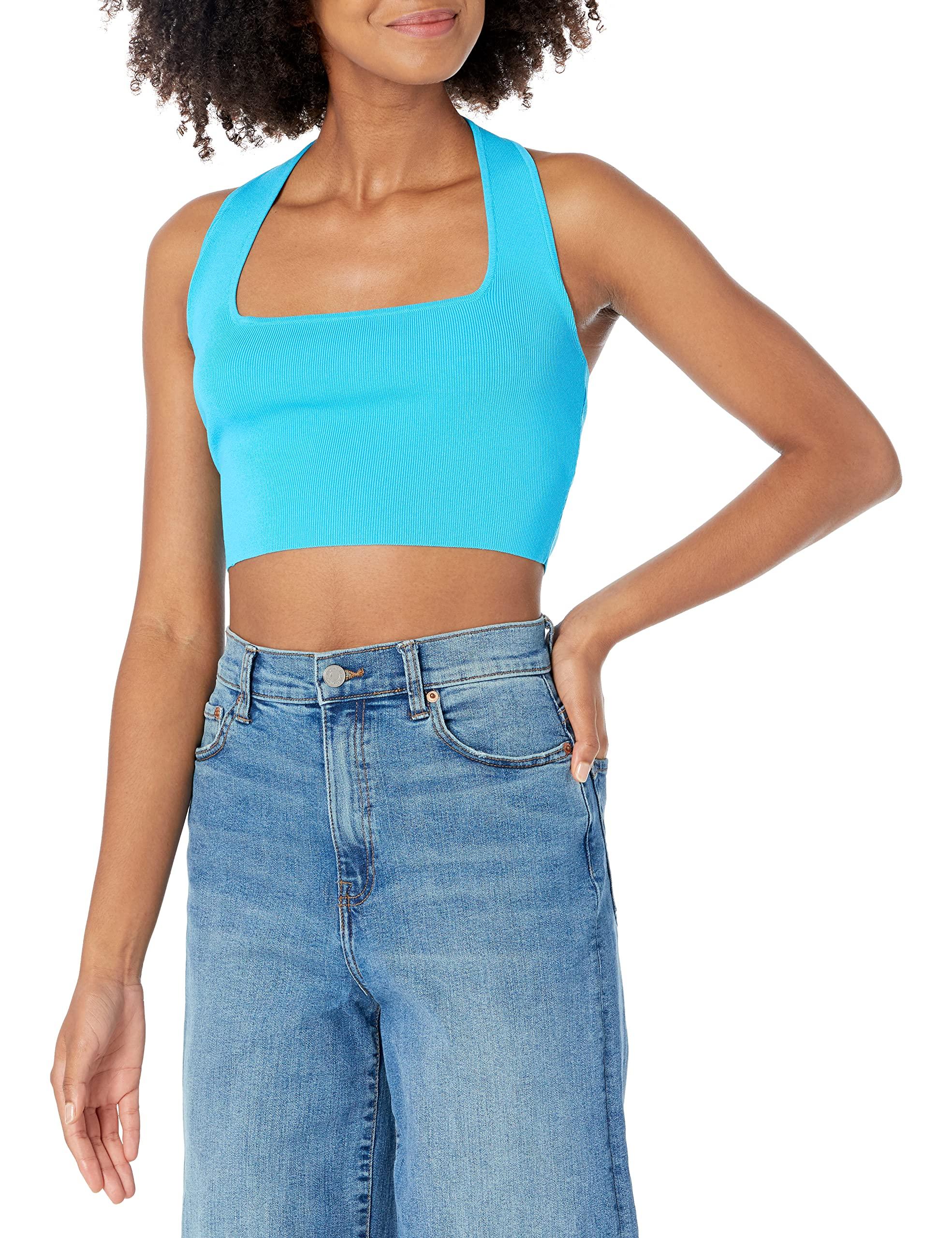 The Drop Greta Fitted Square Neck Halter Sweater Bralette in Blue | Lyst