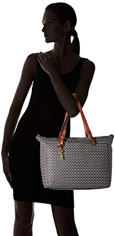 fossil rachel tote black stripe