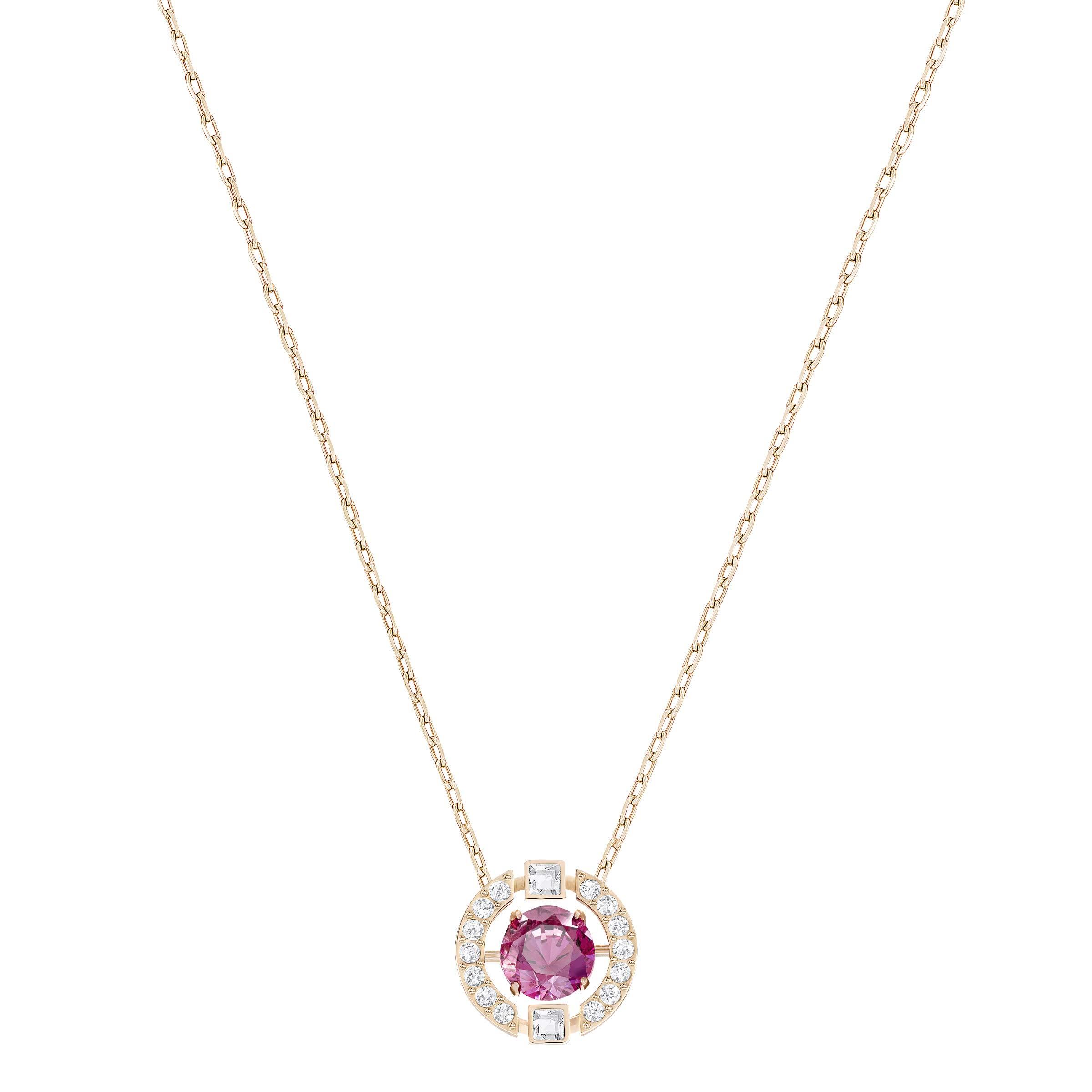 Swarovski Sparkling Dance Round Pendant Necklace With Pink And White  Crystals On A Rose-gold Tone Plated Chain in Red - Lyst