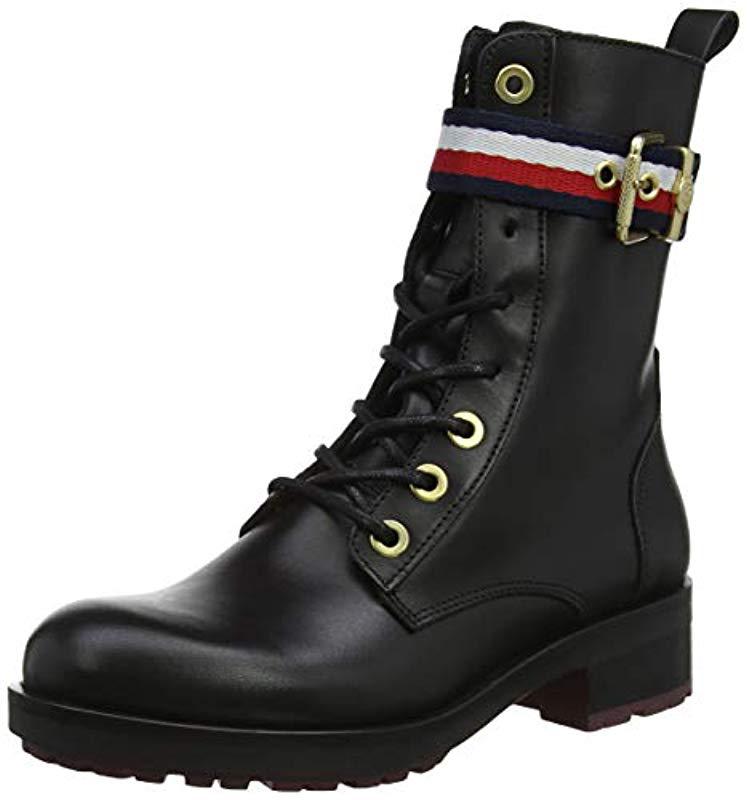tommy hilfiger signature tape buckle biker boots