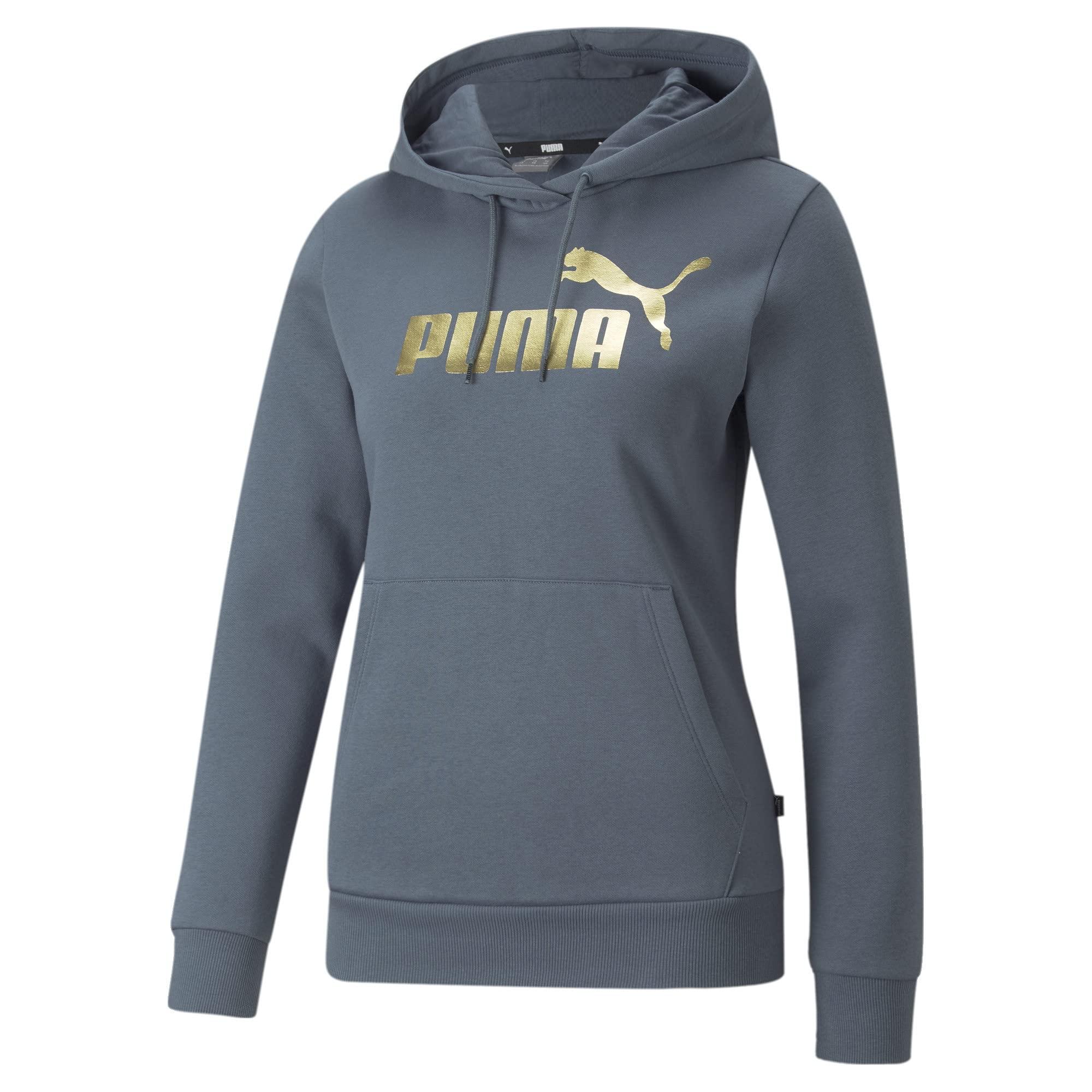 PUMA Essentials+ Metallic Logo Fleece Hoodie in Blue | Lyst