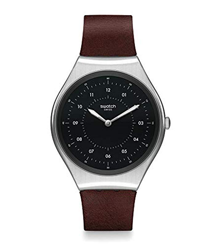 Swatch Skin Irony Stainless Steel Quartz Leather Strap in Black | Lyst