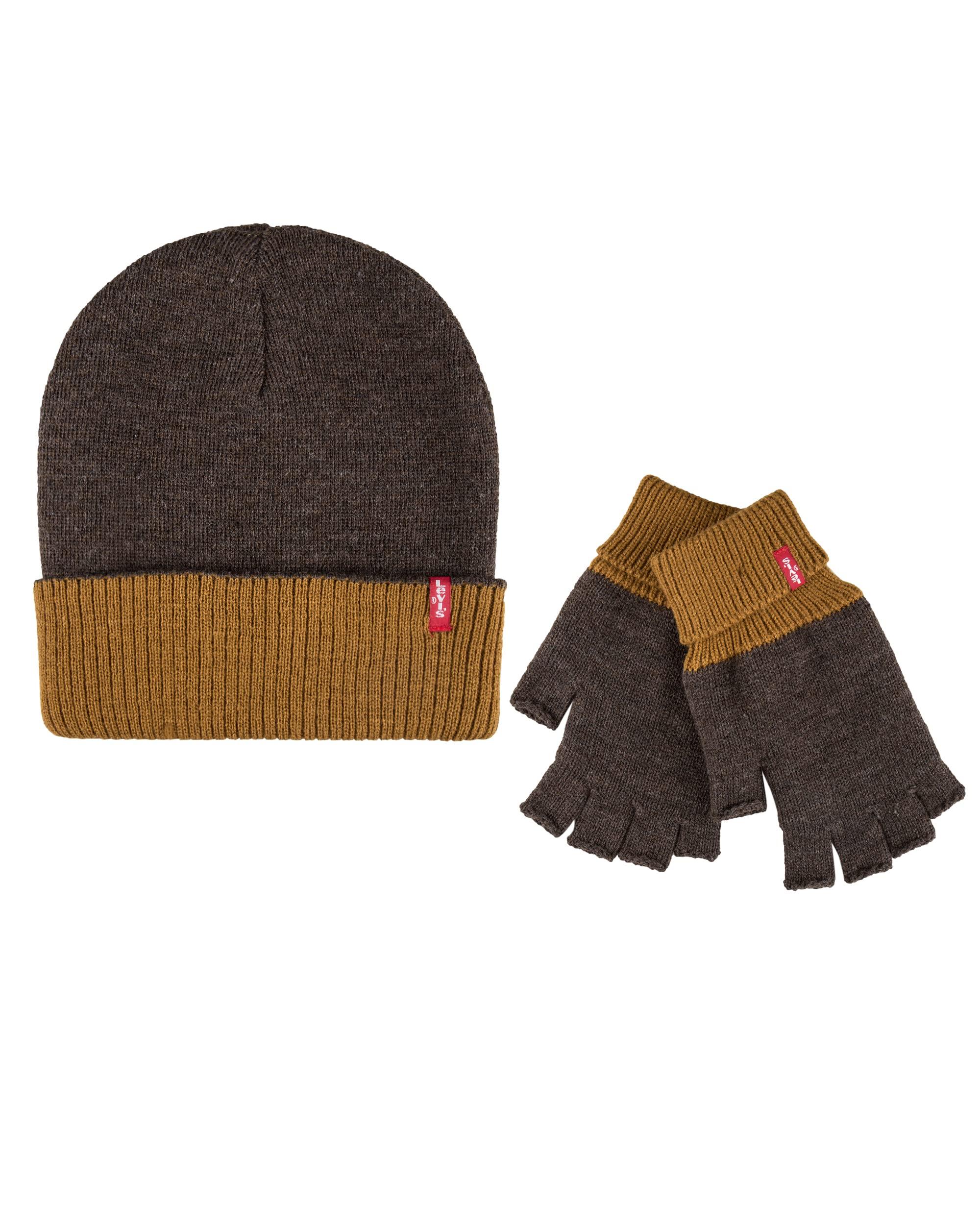 Levi's Reversible Beanie With Fingerless Gloves Set in Brown for