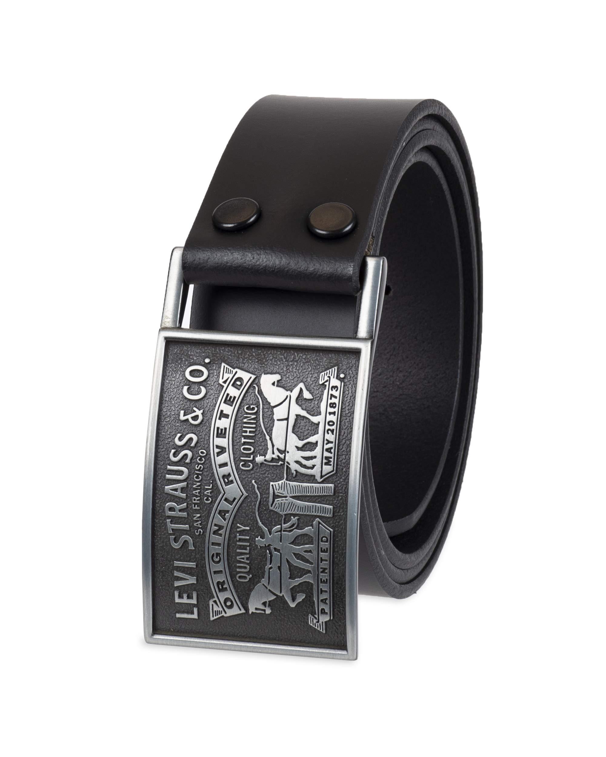 Levi's Men's 38MM Wide Plaque Bridle Leather Belt With Snap Closure