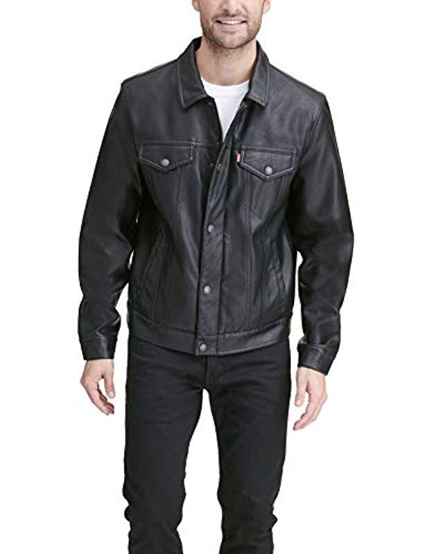 Levi's S Smooth Lamb Touch Faux Leather Classic Trucker Jacket Long Sleeve Faux  Leather Jackets in Black for Men | Lyst UK