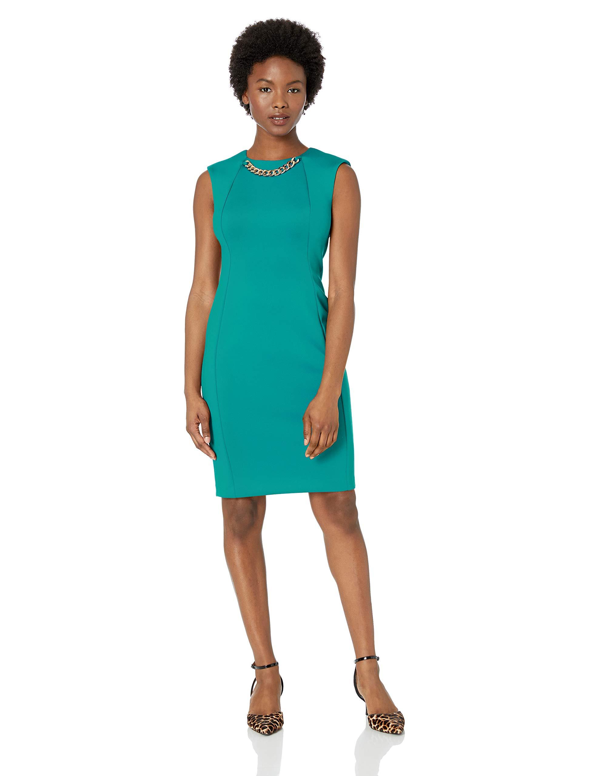 Calvin Klein Sleeveless Sheath With Chain Necklace Dress in Blue Lyst
