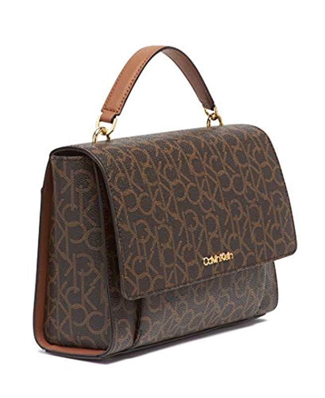 Calvin Klein Hudson Brown Signature Top Zip Flat Crossbody Handbag RN54163