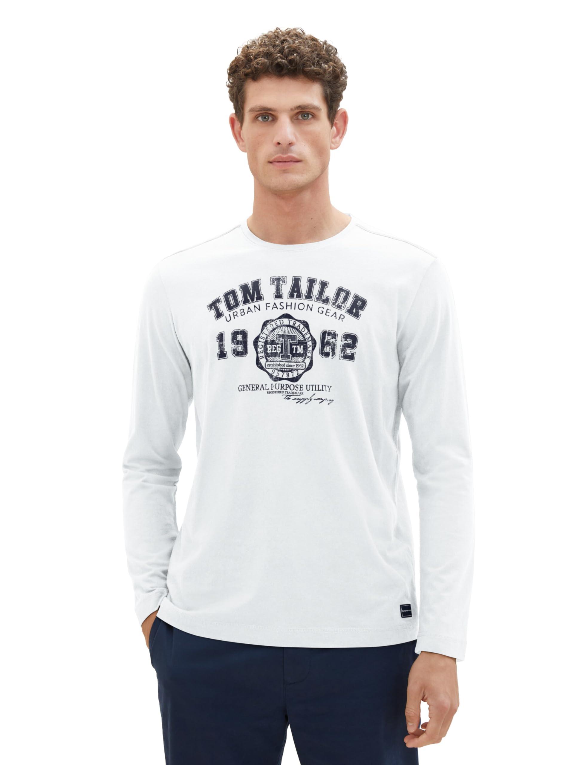 TOM TAILOR Herren Longsleeve 1039895 – Regular Fit, Rundhals, Mit Brustprint, Aus Weichem Jersey