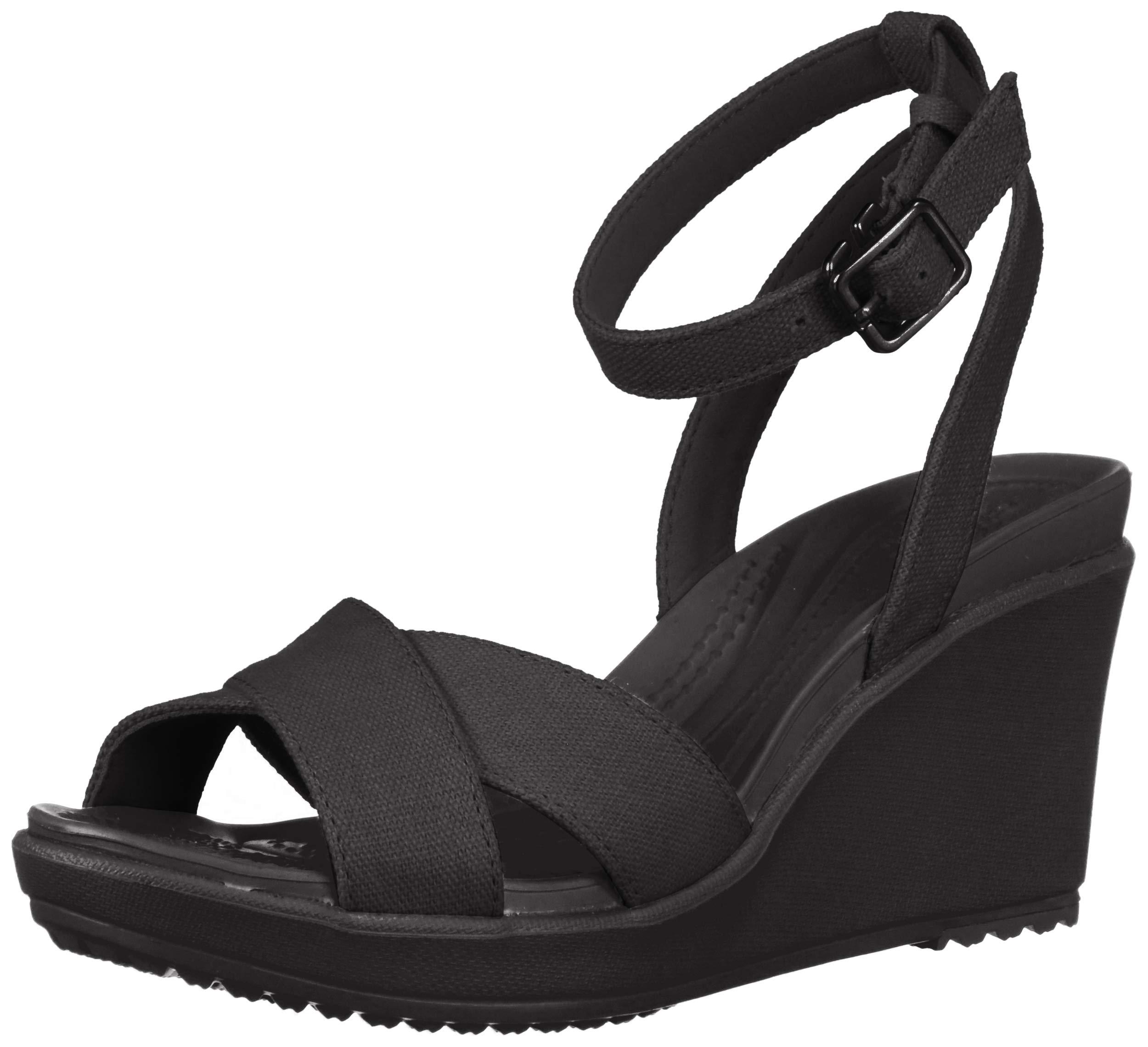 Crocs™ Women's Leigh Ii Cross-strap Ankle Wedge in Black | Lyst