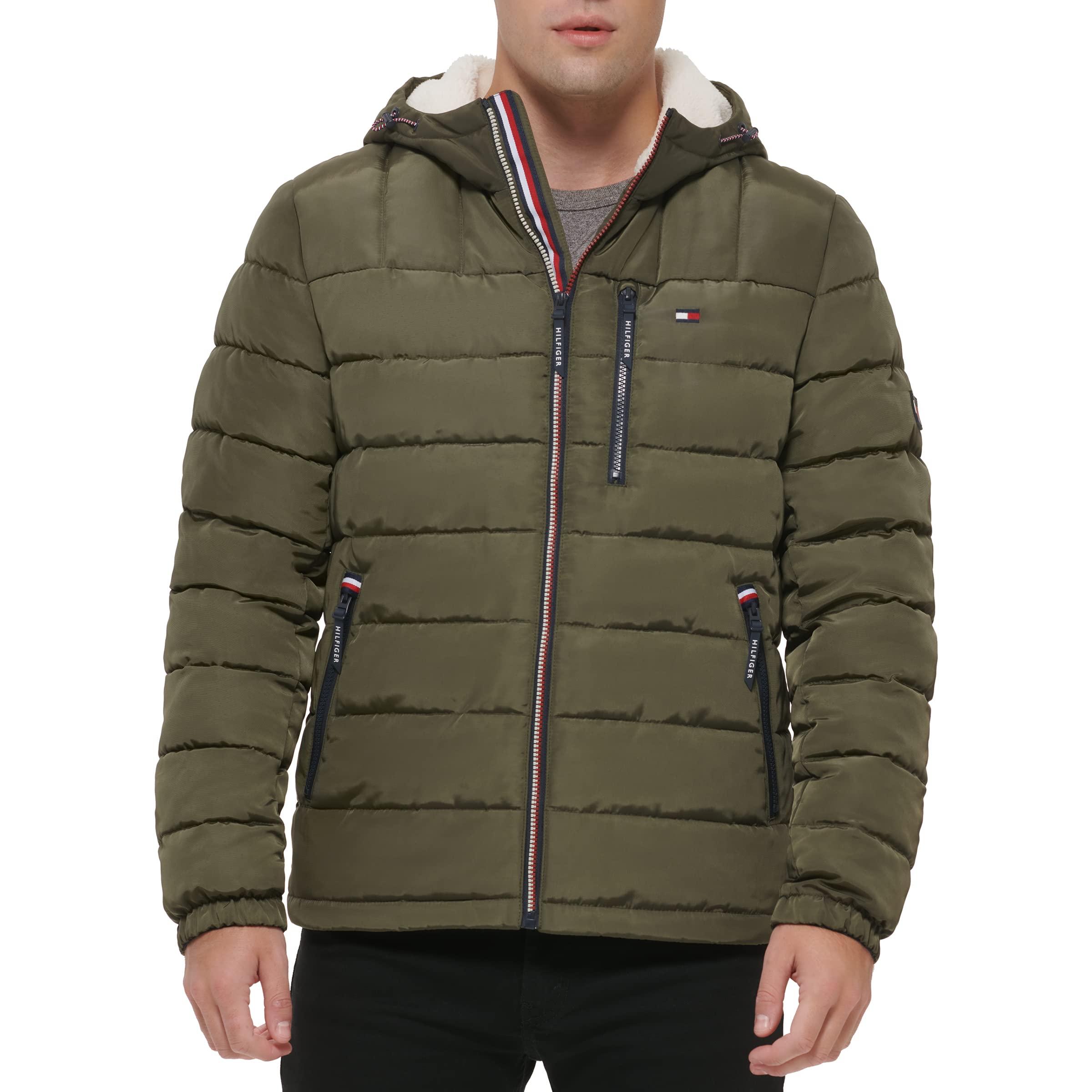 Tommy Hilfiger Midweight Sherpa Lined Hooded Water Resistant Puffer Jacket  in Green for Men | Lyst