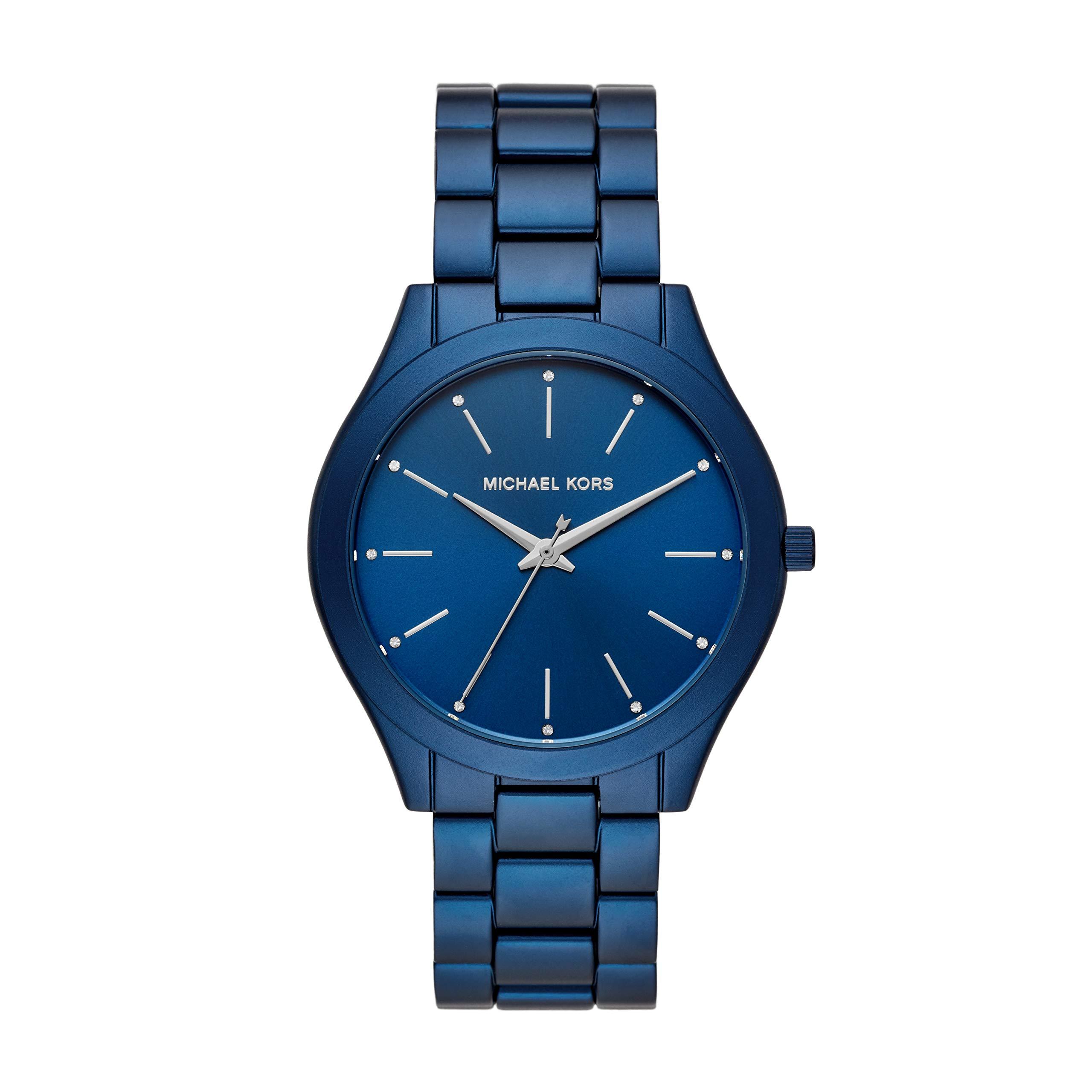 Michael Kors Slim Runway Quartz Watch With Metal Strap in Blue | Lyst