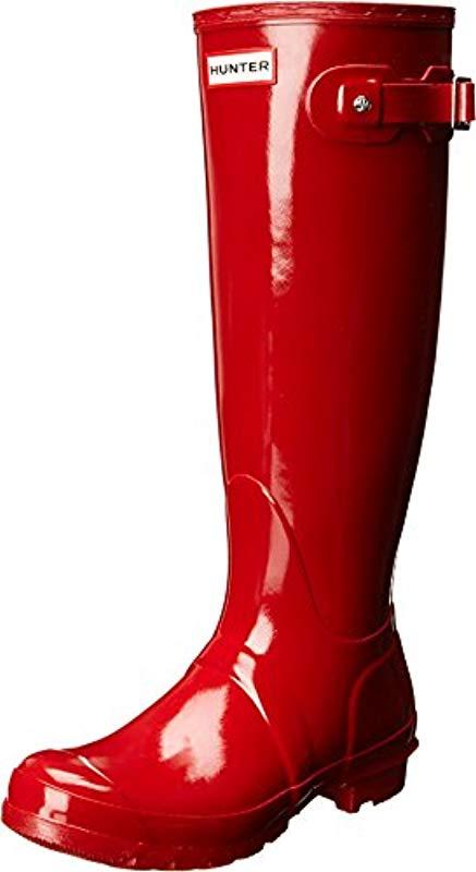 HUNTER Original Tall Gloss Boot in Red | Lyst