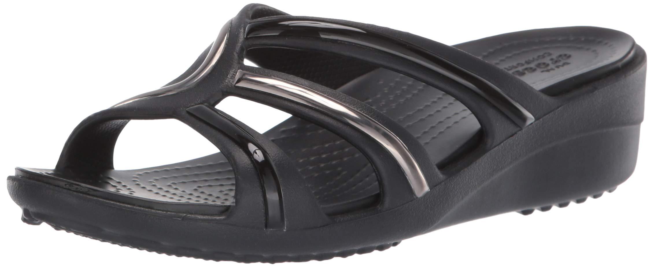 Crocs™ Sanrah Metalblock Strap Wedge Sandal in Black | Lyst