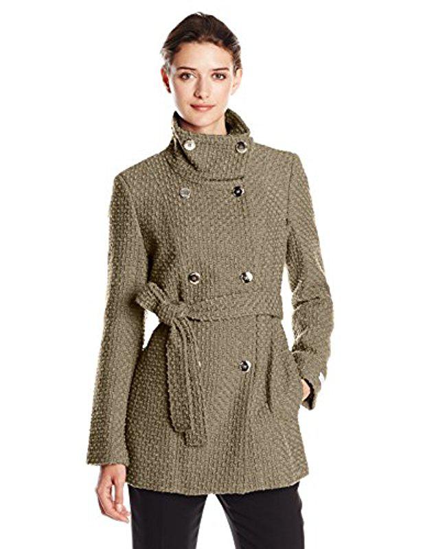 Calvin Klein Double Breasted Wool Coat With Belt | Lyst