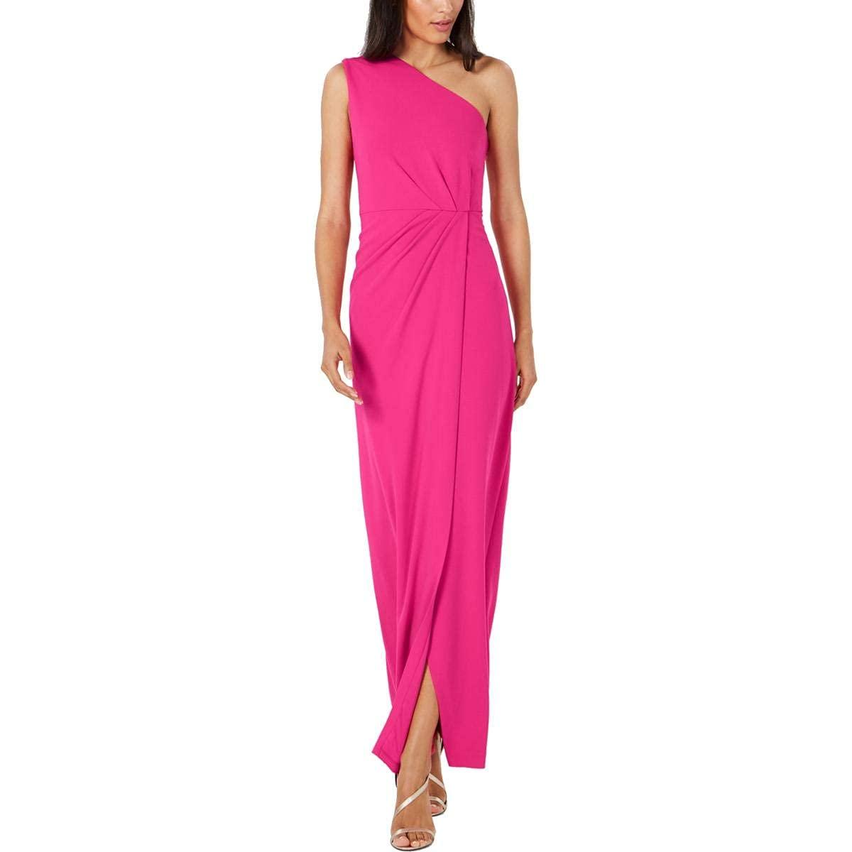 Calvin Klein One Shoulder Gown With Waist Ruch in Pink | Lyst