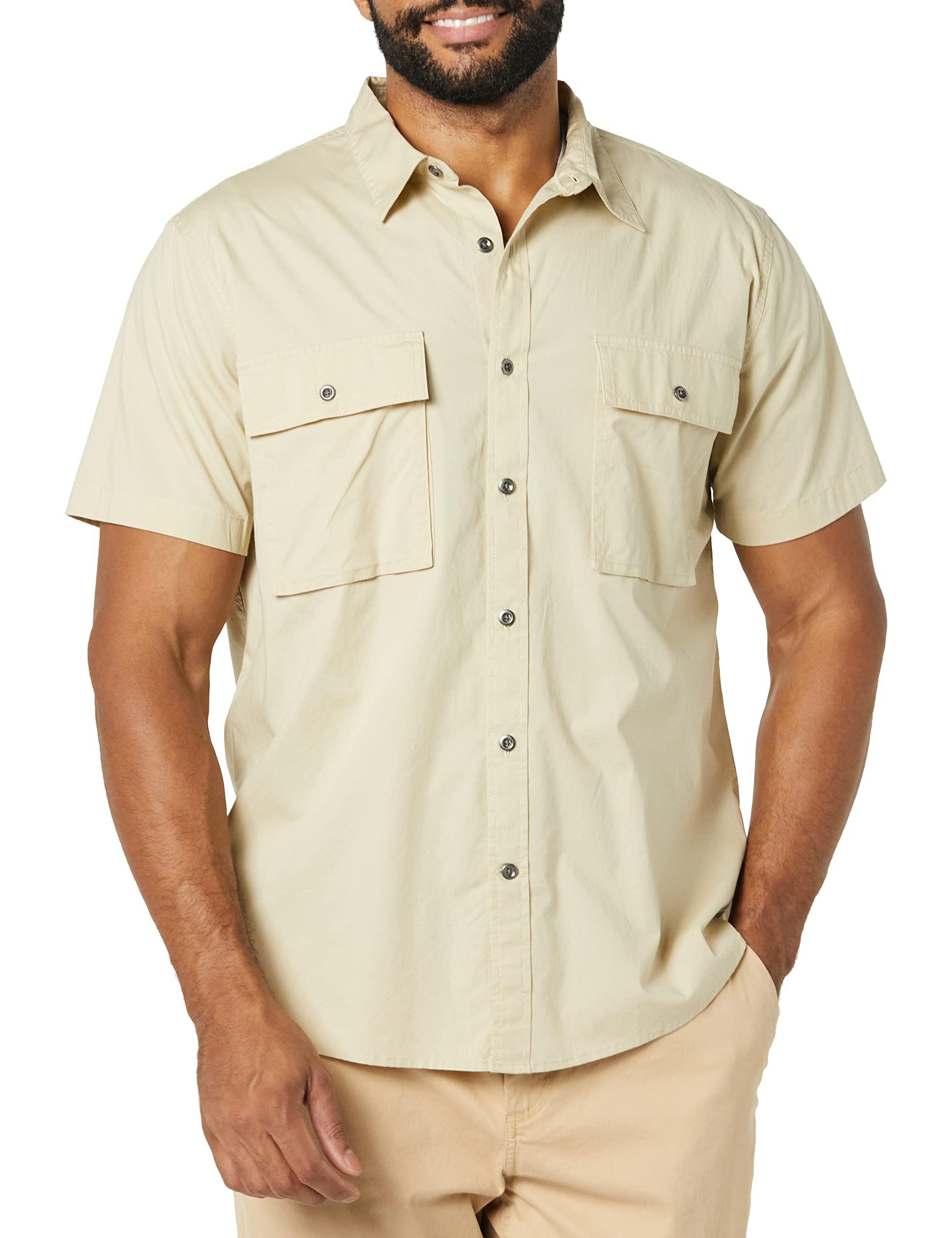 Amazon Essentials Slim-fit Short-sleeved Two-pocket Utility Shirt in  Natural for Men | Lyst