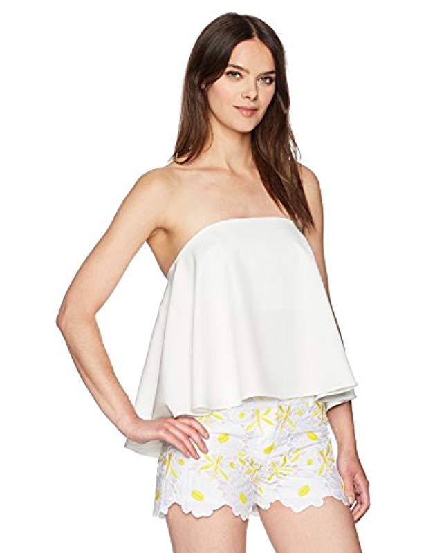 white strapless top with ruffles