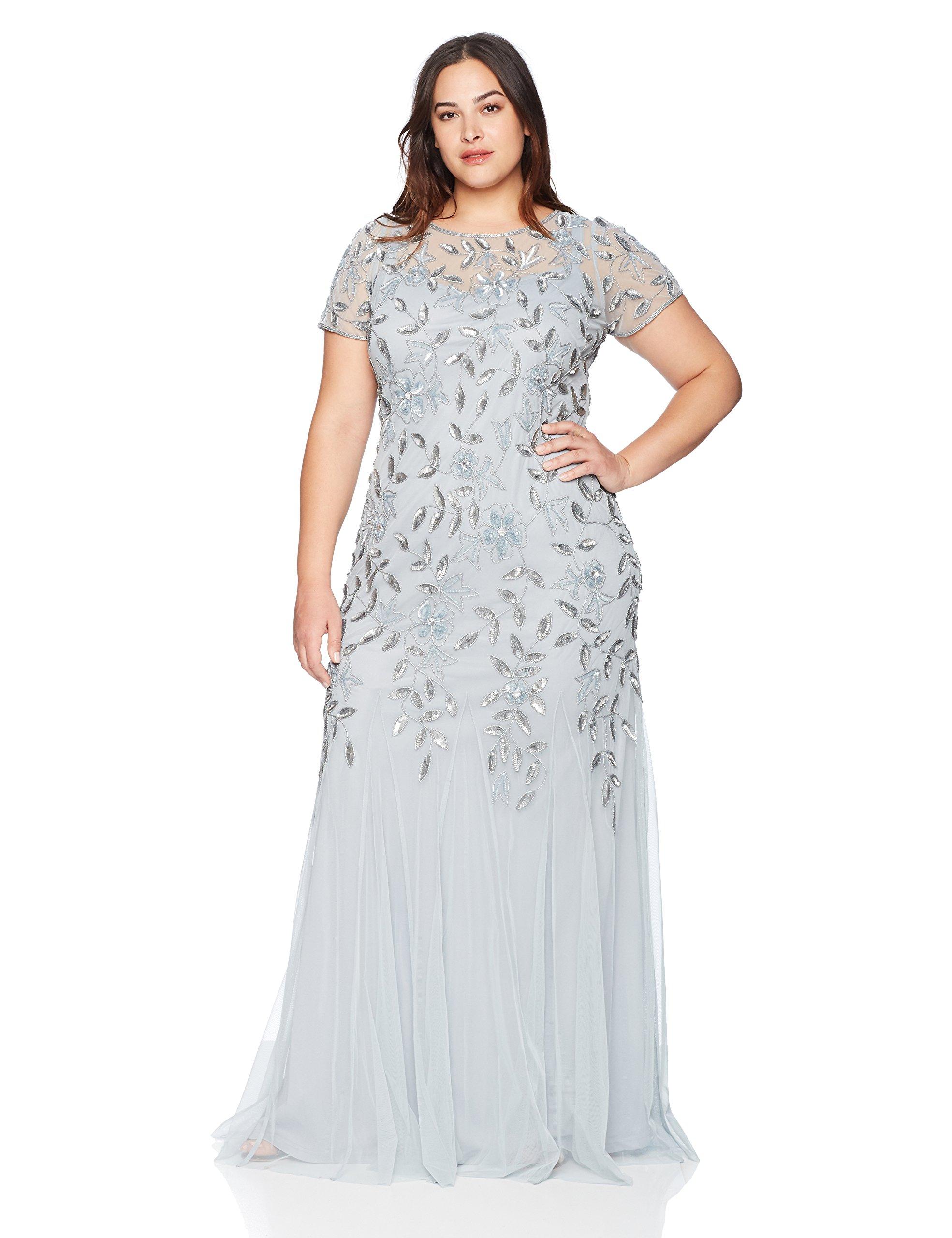 adrianna papell floral beaded gown