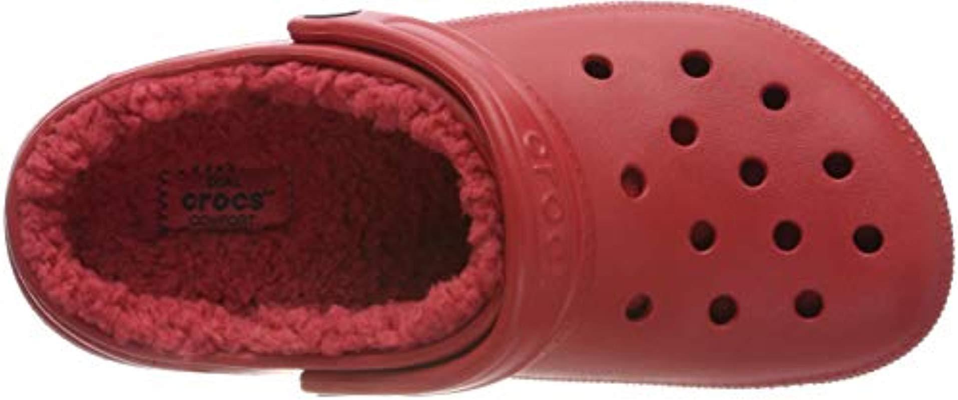 red crocs with fur inside