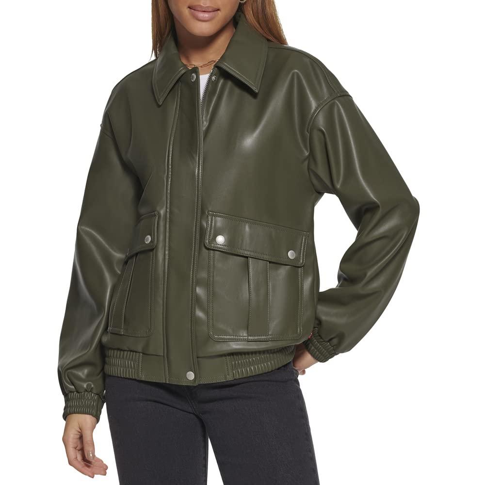 Levi's Faux Leather Lightweight Dad Bomber Jacket in Forest (Green