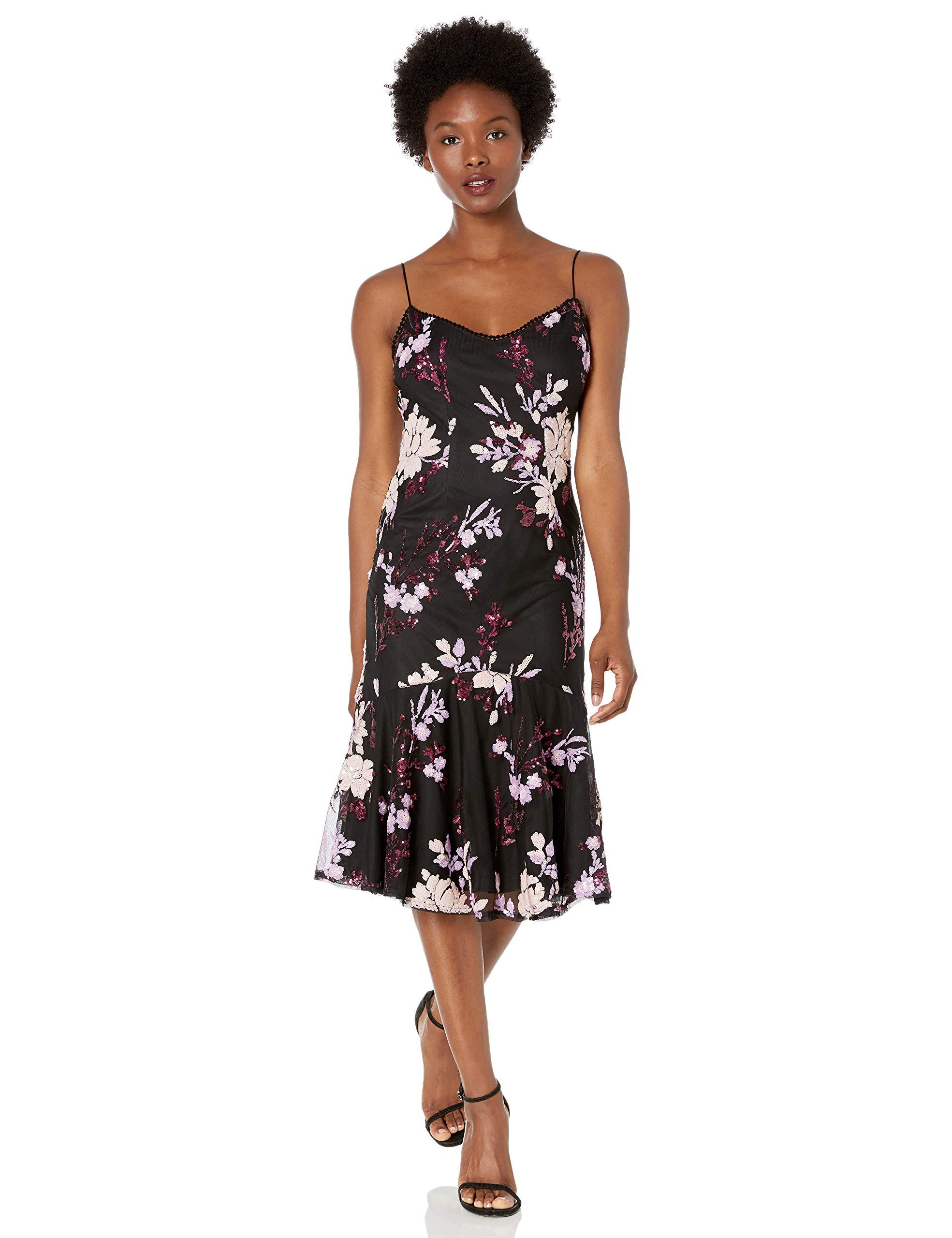 Adrianna Papell Womens Floral Sequin Midi Dress with Trumpet Hem 