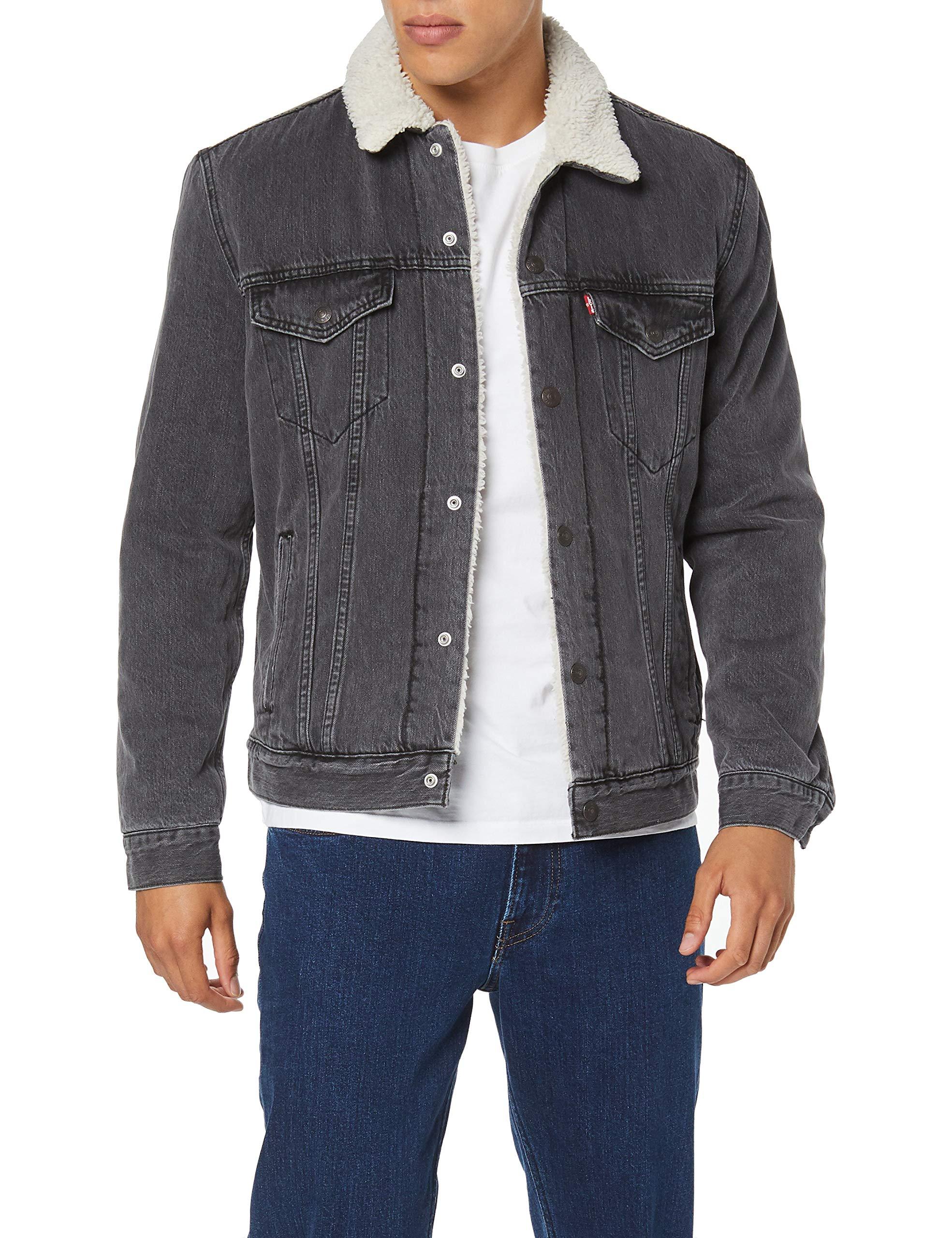 Denim Sherpa Trucker Jacket in Grey 