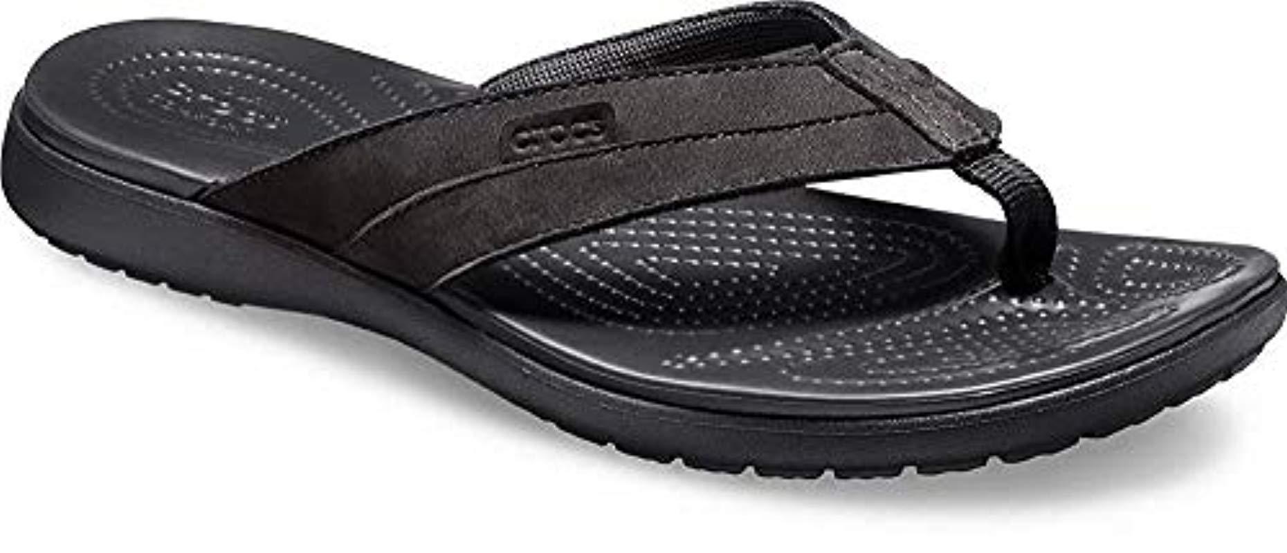 Crocs leather flip flops deals