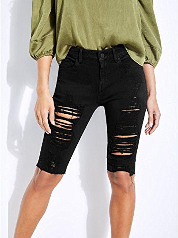 black destroyed bermuda shorts